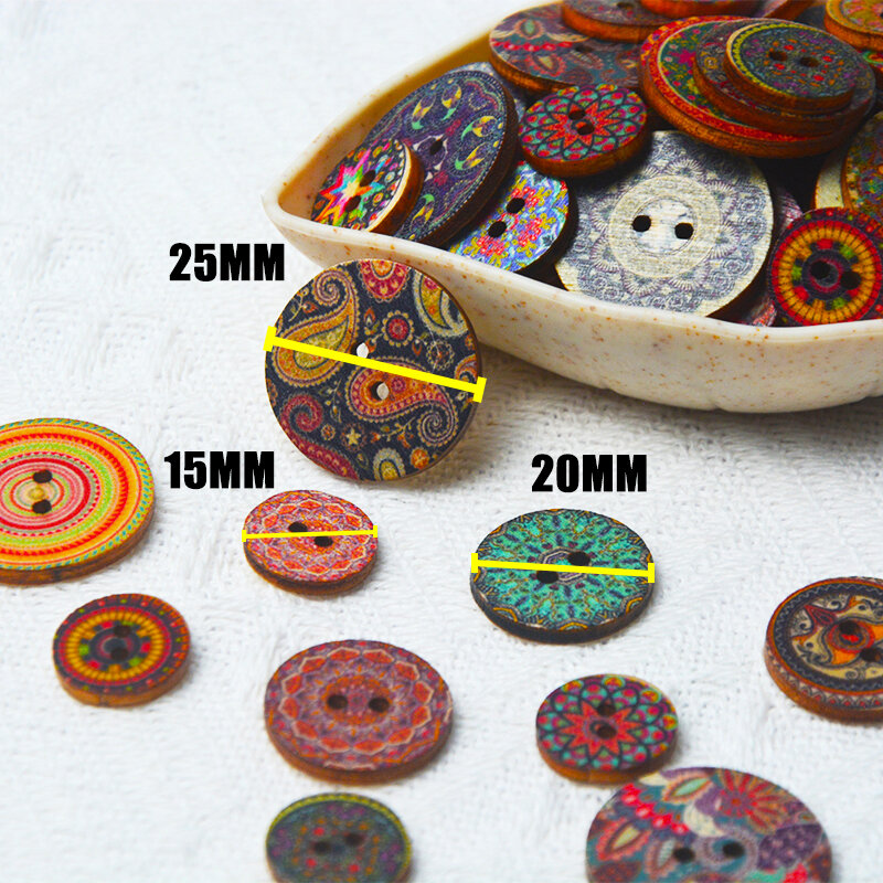 50PCS/100PCS Retro Wooden Buttons 2 Holes Handwork Sewing Scrapbook Clothing Bosian Style Button DIY Crafts Accessories Decor