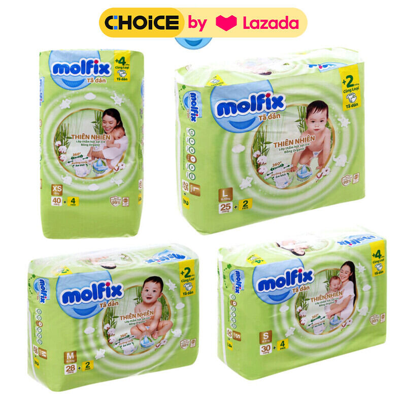 Bỉm tã dán nhỏ Molfix Thiên nhiên size NB S M L