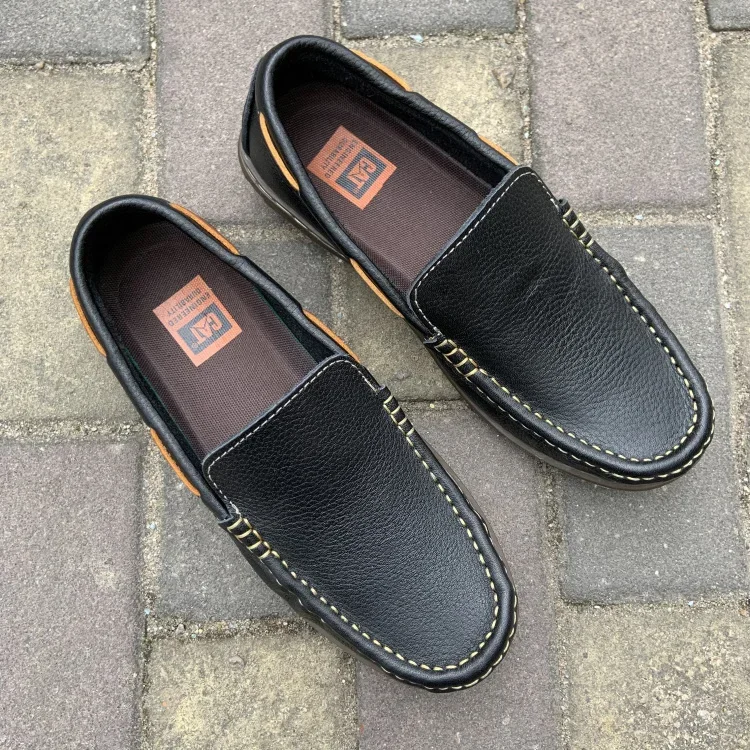 Genuine European and American Mark Casual Leather Shoes Natural Leather Comfortable Peas Shoes One Pedal Driver's Shoes Lazy Shoes Men