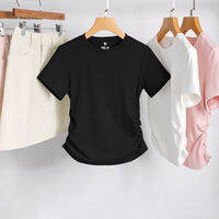 BALENO | White Short Sleeve T-Shirt Womens Summer New Waist Slim Fit Short Length Top Commute Style Universal Size Cotton Polyester Blend