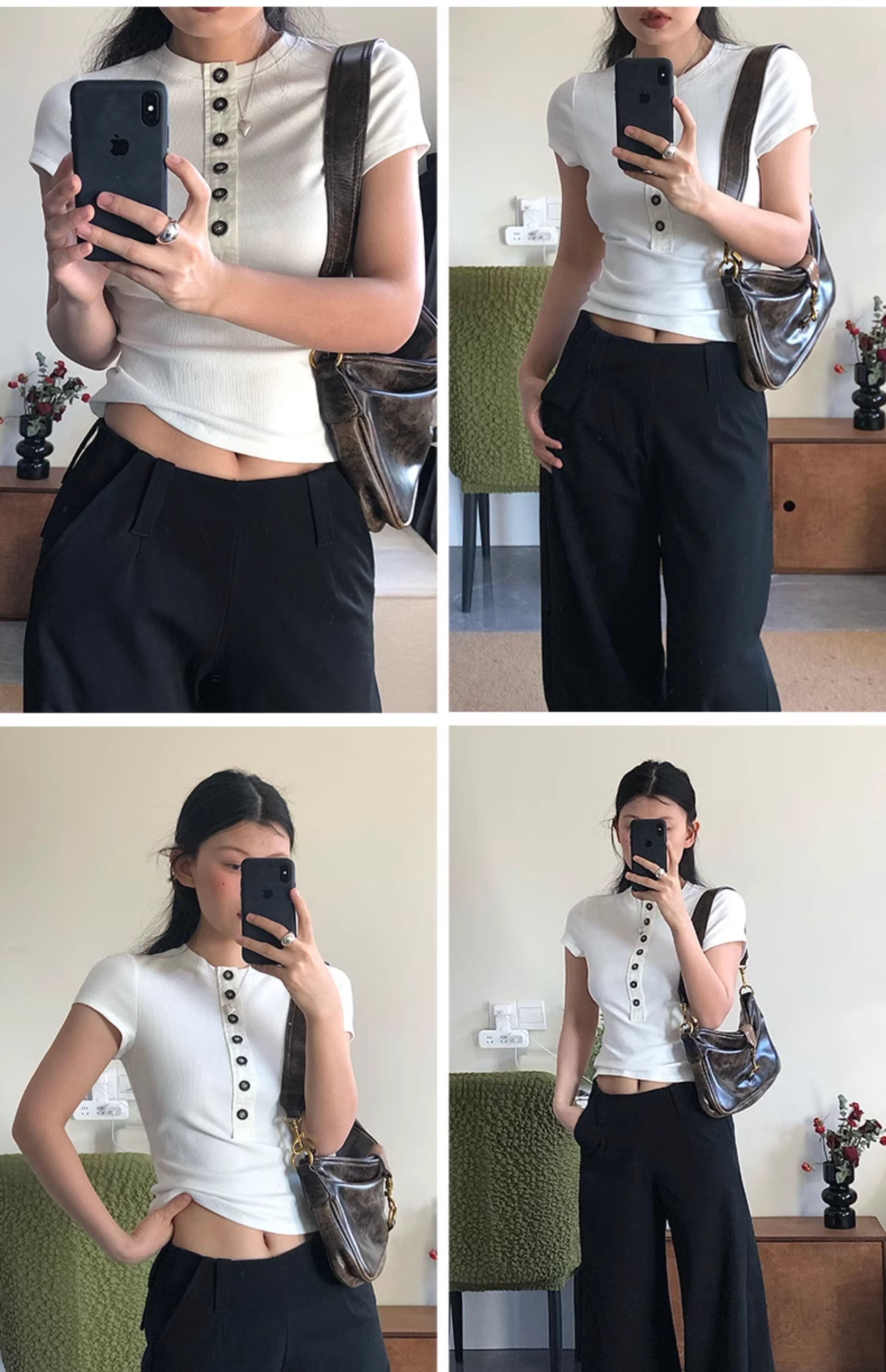 TROU NOIR Spring Summer New Style Women's Slim Fit White T-Shirt Henry Collar Short Sleeve Base Shirt round Neck Commute Simple · v3