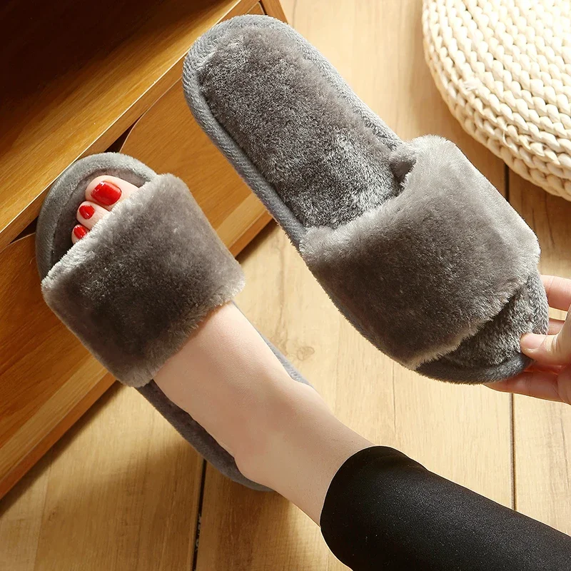 Fluffy Slippers Women's Summer Spring, Autumn and Winter Four Seasons Household Indoor No-Skid Floor Slippers Plush Slippers