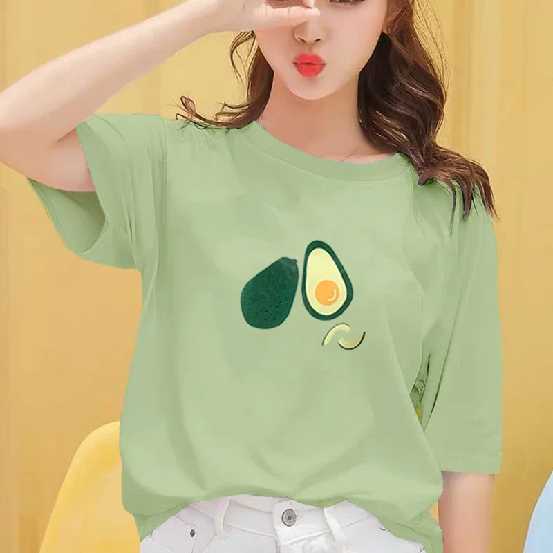 2020 Summer New Korean Style Avocado Green Short Sleeve T-shirt Women's Loose All-Match Student Half Sleeve Ins Fashion Top