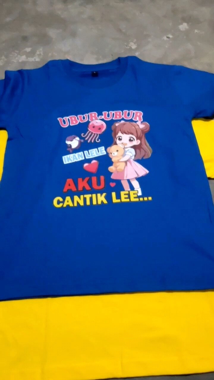 Baju Kaos Atasan Anak Cewek Sablon Ubur Ubur Ikan Lele Aku Cantik leeee
