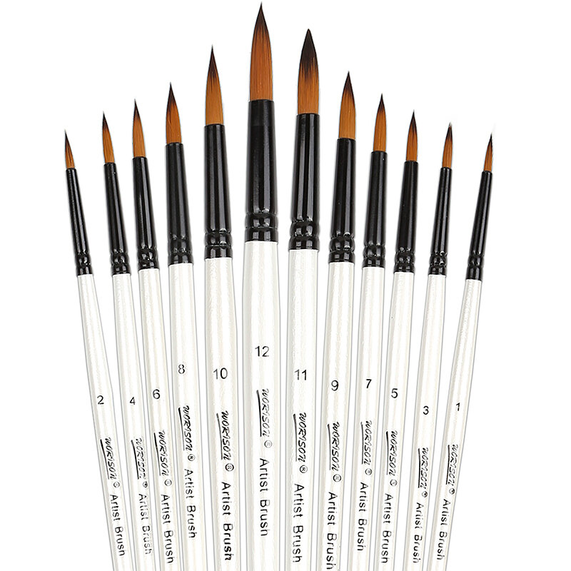 12 PCS Round Filbert Paint Brushes Set Artist Brush for Acrylic Oil Watercolor Gouache Artist Synthetic Nylon