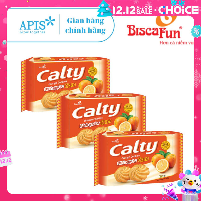 Combo 3 Túi Bánh Quy Bơ Calty Nhân Cam 90g/ Túi - Biscafun