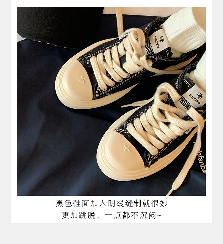 Women's Low Top round Toe Laced Canvas Shoes Thick Bottom Cross Pattern White Sneakers Worn in Dirty Looking Shoes · v11