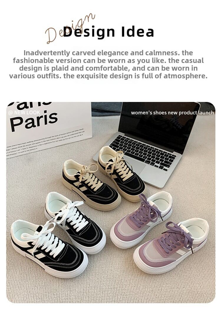 Black Canvas Sneakers Women's Casual Breathable Sports Shoes Spring New Style Versatile Flat Shoes Comfortable Low Top round Toe · v7