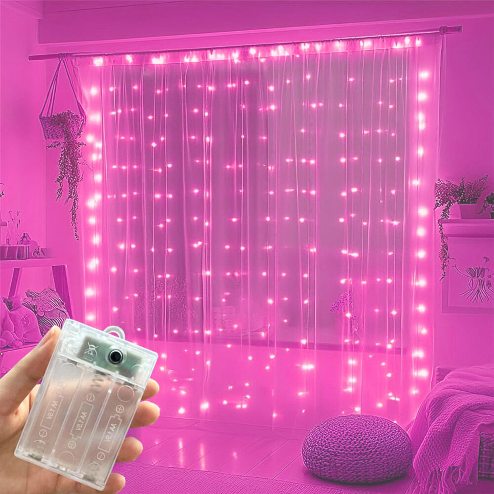 3/6M Pink Fairy LED Curtain String Light Outdoor Decor Battery Power for Eid Mubarak Wedding Birthday Valentines Day Decor