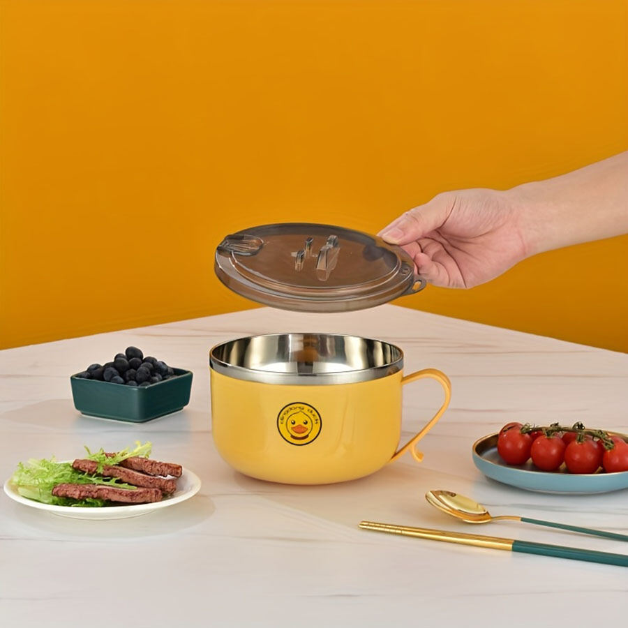 Bát mì inox có nắp hình vịt dễ thương – hộp cơm trưa giữ nhiệt tiện lợi cho học sinh nhân viên văn phòng – dùng tại trường căng tin picnic du lịch nhà bếp