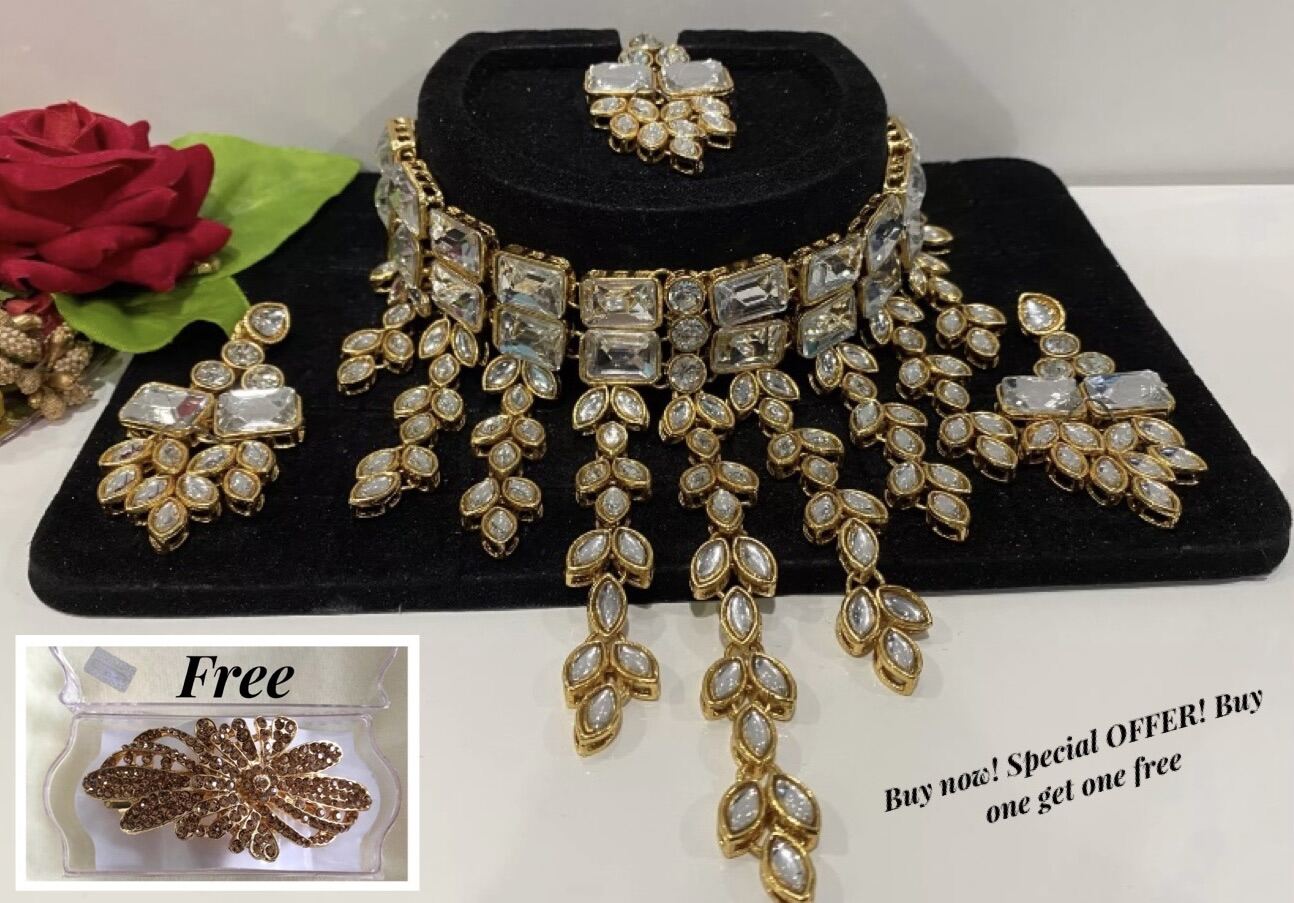 White kundan hot sale jewellery set