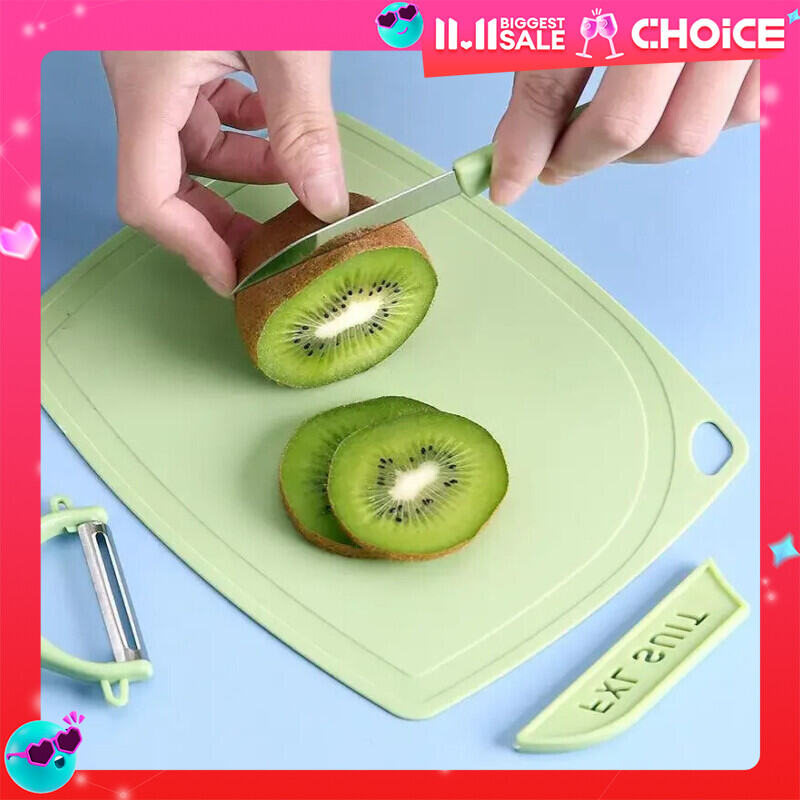 3Pcs/Set Stainless Steel Cutter Set Wheat Straw Chopping Board Fruit Knife Peeler Combined Kitchen Tools Three Piece Set