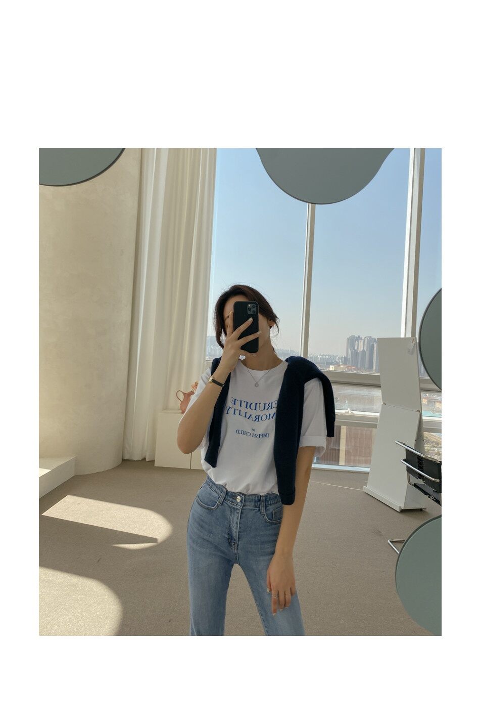 Light Blue High Waist Straight Leg Jeans Women's Slimming Elastic Cotton Stretch Denim Pants Spring Autumn Winter Fashion · v2