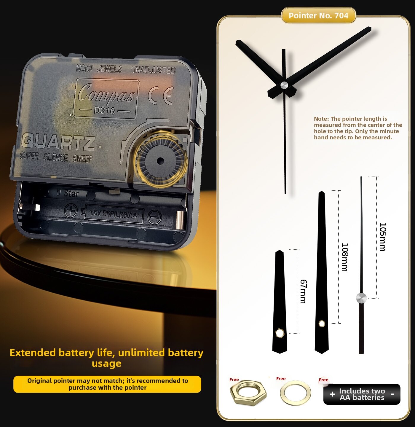 Compas | Silent Sweeping Mechanism for Cross Stitch Wall Clocks Quartz Movement
