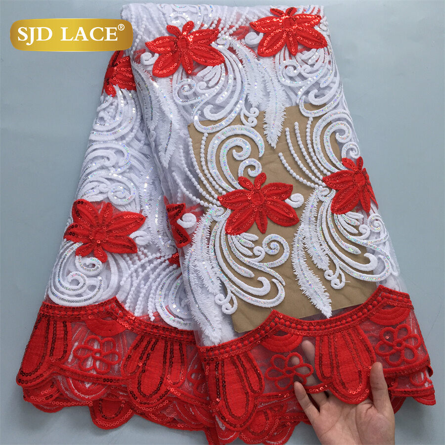 SJD LACE African Mesh Lace Fabric 2024 High Quality French Sequins Nigerian Milk Silk Net Lace for Sewing Woman Party Dress 4114