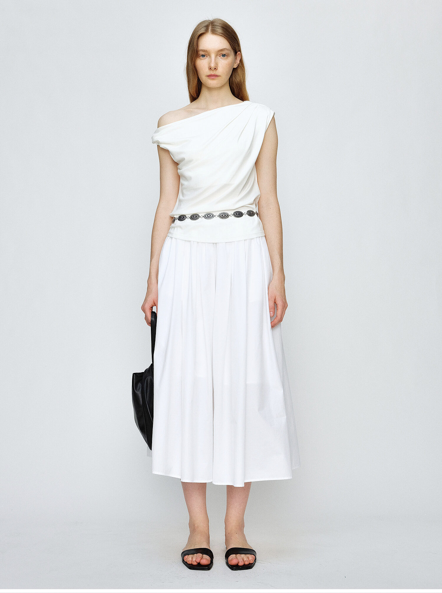 Marllen Yachting Shadow Luxury T-Shirt for Women Summer Wardrobe Essential Ruched Sleeveless Neckline Versatile Viscose Fiber
