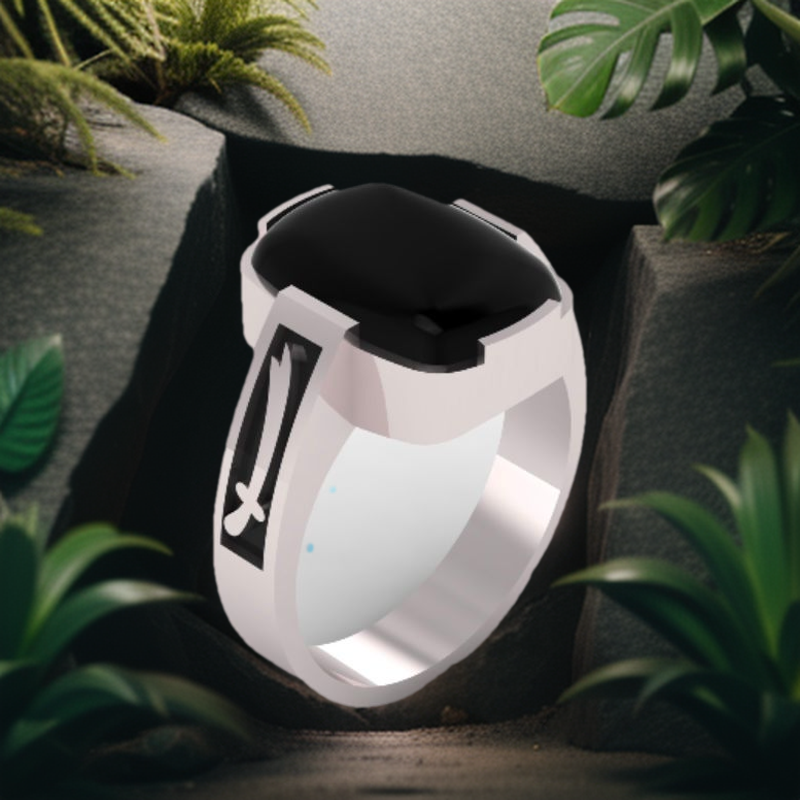 Natural Onyx Aqeeq stone Zulfiqar Sword Style Pure Silver Ring for Boys and Men with aqeeq stone, Chaandi Ring, Pure silver ring, 925 Sterling silver ring. 