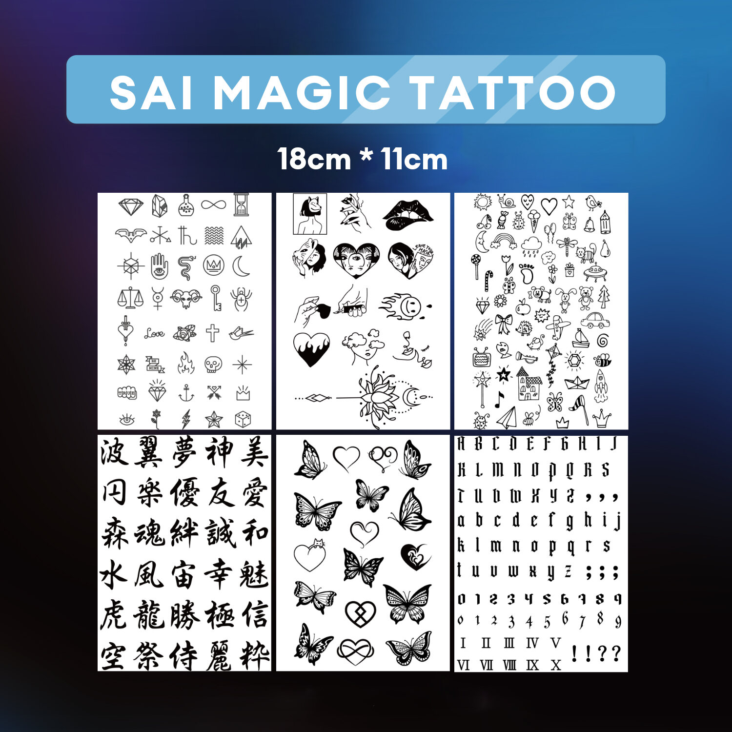 Miếng dán hình xăm tạm thời SAI MAGIC TATTOO 18CM×11CM chống thấm nước lâu trôi lên đến 2 tuần