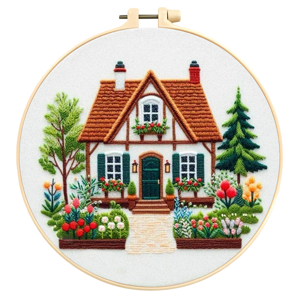 DIY Embroidery Supplies Kit House Tree Landscape Cross Stitch Kits Flower Scenery Sewing Printed Canvas Home Decoration