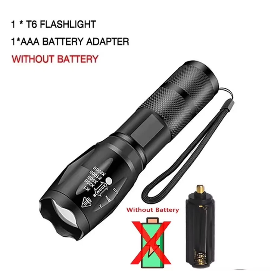 High Power Led Flashlights Camping Torch 5 Lighting Modes Aluminum Alloy Zoomable Light Waterproof Material Use 3 AAA Batteries