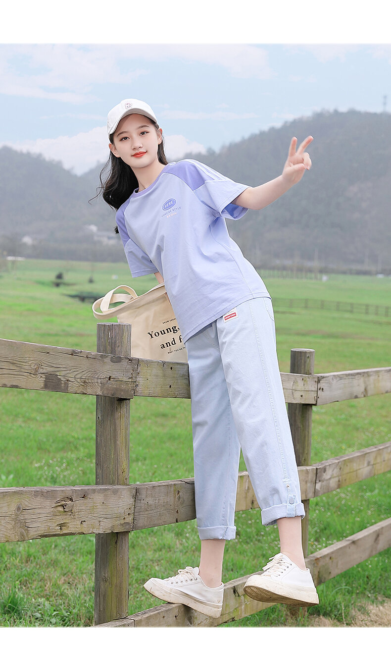Junior High School Girls Short Sleeve T-shirt Loose Summer Wear 2024 New Arrival High School Student Youth Girlish 12 Half Sleeve 15 Years Old · v2