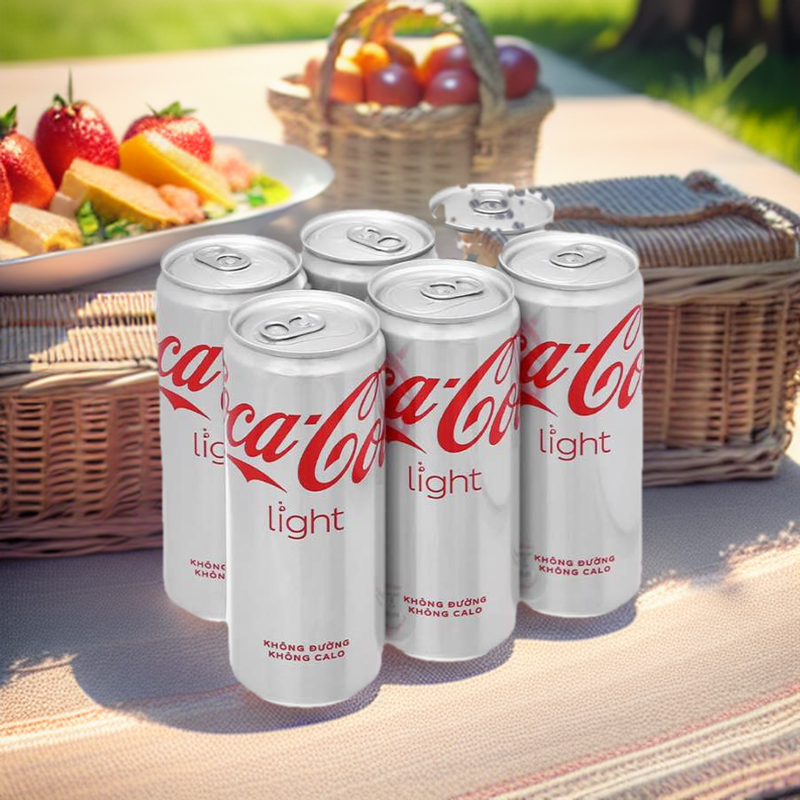 Lốc 6 lon coca-cola light không đường không calo lon 320ml