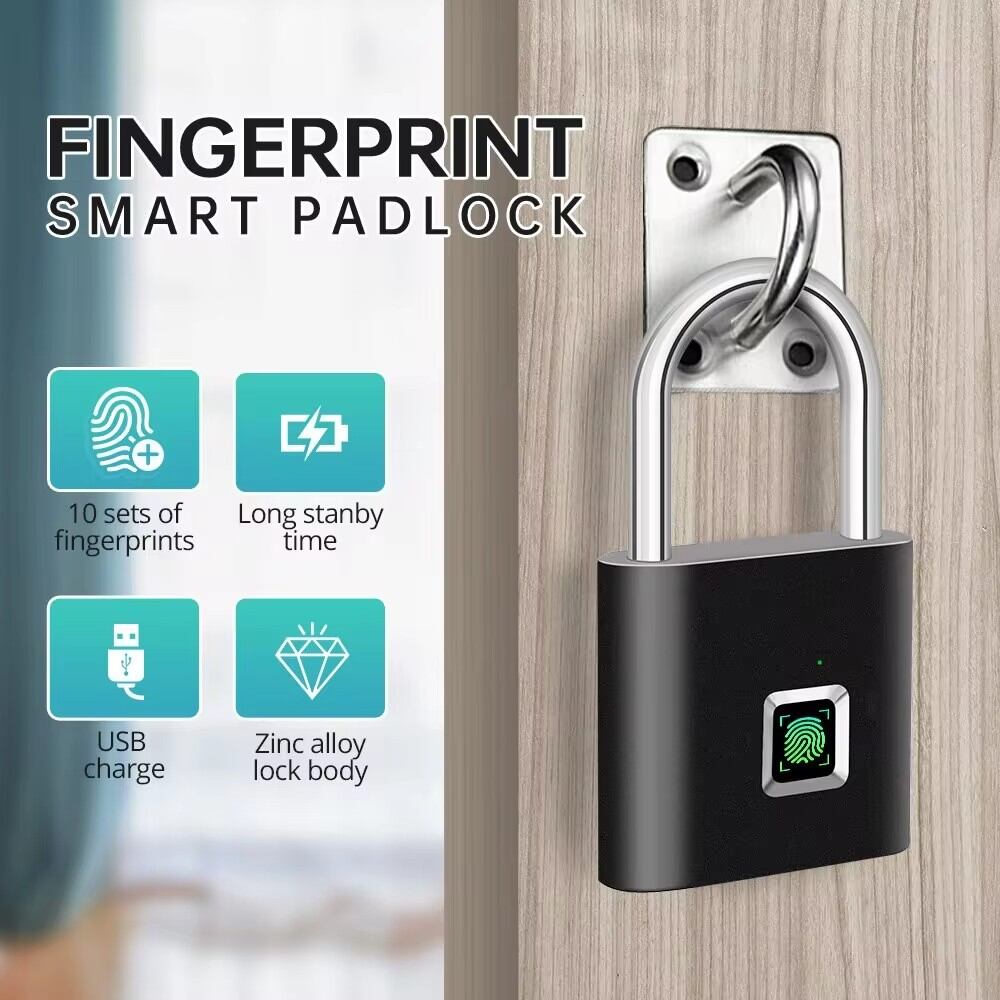 LANDYE Fingerprint Padlock – Smart USB Rechargeable Lock, Waterproof, Zinc Alloy, 0.5s Unlock, 10 Fingerprints, For Locker, Gym, Luggage