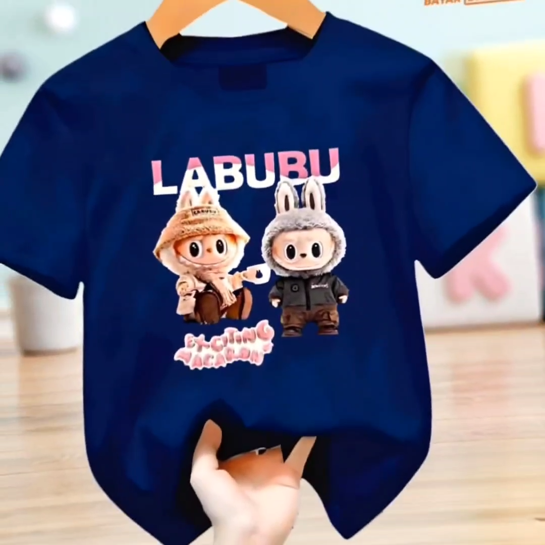 Kaos atasan anak Cewek dan Cowok usia 1-12 tahun bergambar Labubu Macaron lengan pendek Terbaru