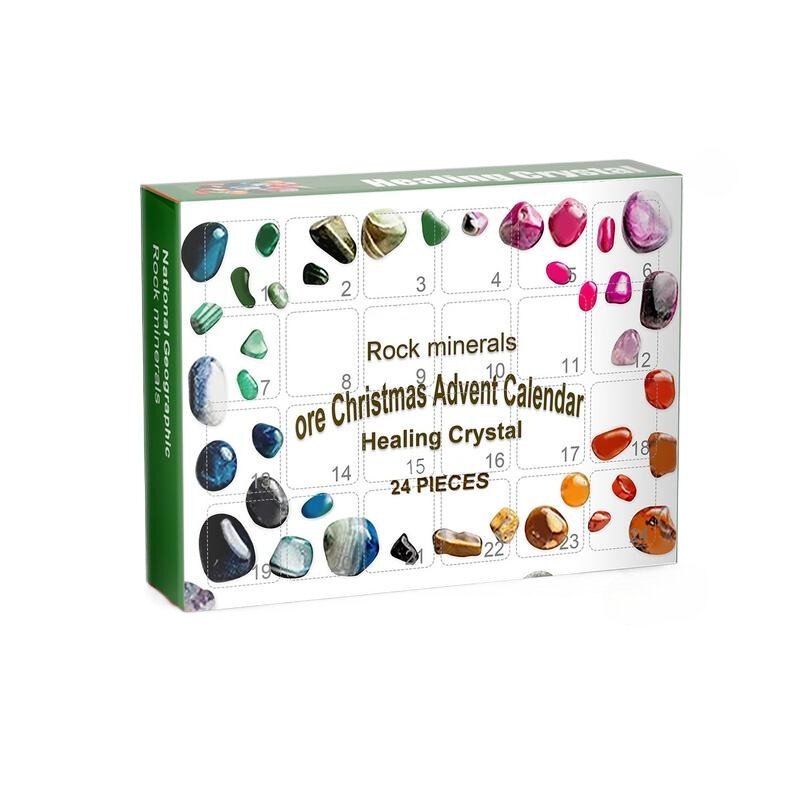 Stone Advent Calendar 24-Grid Natural Rock Mineral Crystal Collection Rock Minerals 24 Day Christmas Countdown Calendars For Kid