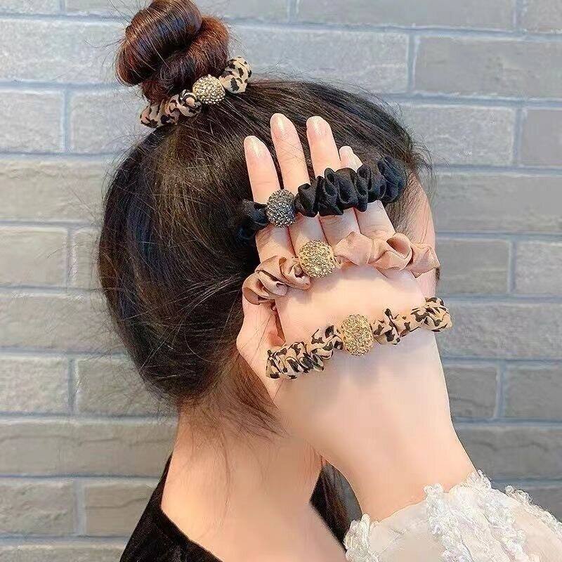 4pics in da báo Rhinestone dây buộc tóc đàn hồi cao đàn hồi dây buộc tóc buộc tóc dây buộc tóc buộc tóc băng đô Mũ sắt