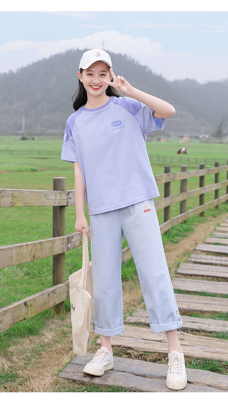 Junior High School Girls Short Sleeve T-shirt Loose Summer Wear 2024 New Arrival High School Student Youth Girlish 12 Half Sleeve 15 Years Old · v2