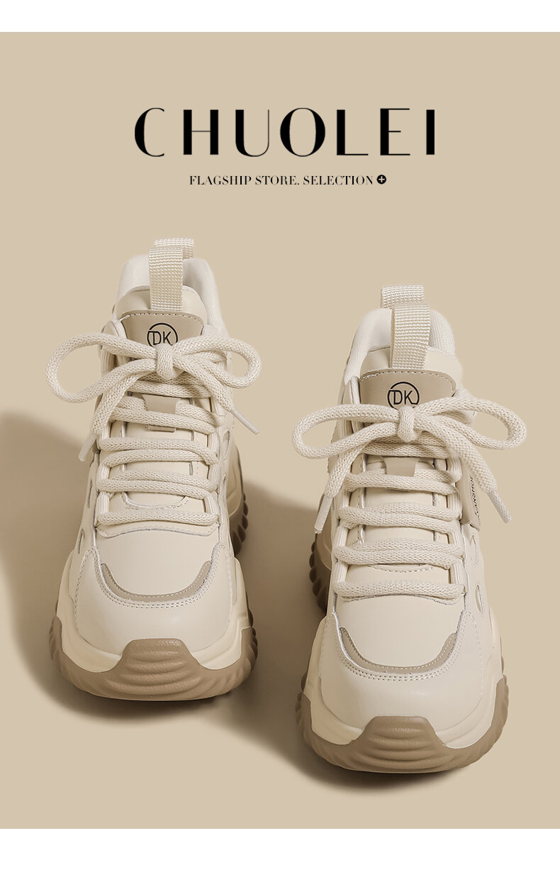 Women's High Top Dad Shoes Spring 2025 New Style Small Size White Hong Kong Style Splicing Thick Bottom Platform Casual Sports Shoes · v7
