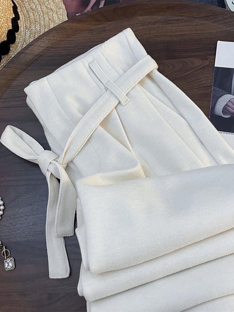 White High Waist Slimming Wide Leg Pants Spring 2025 Casual Vintage Korean Loose Pleated Straight Cut Women's Trousers