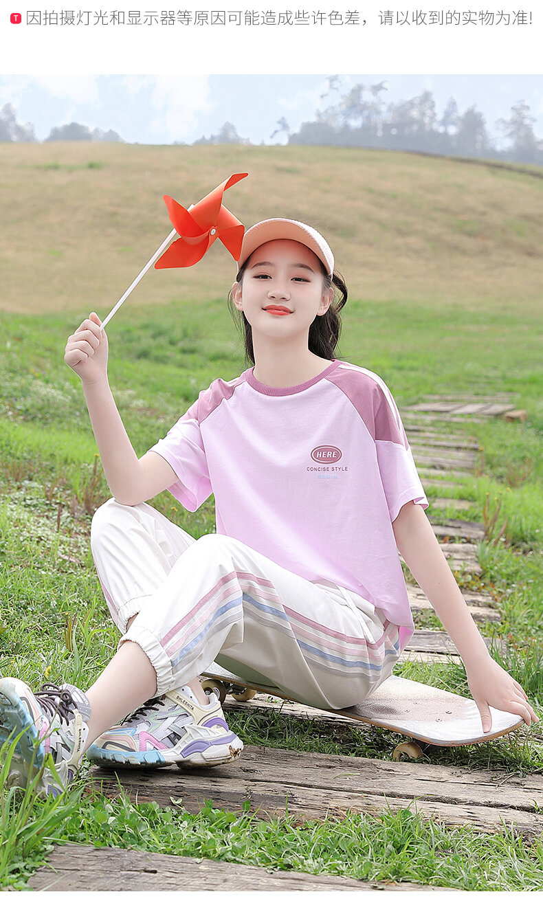 Junior High School Girls Short Sleeve T-shirt Loose Summer Wear 2024 New Arrival High School Student Youth Girlish 12 Half Sleeve 15 Years Old · v2