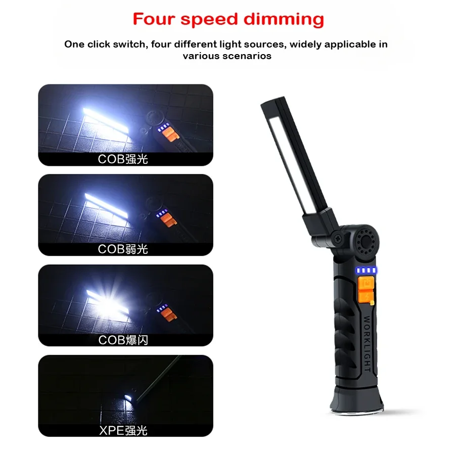 Rechargeable Camping LED Work Light COB Flashlight with Magnet and Pen Clip Waterproof 5 Lighting Modes Suitable for Night Work