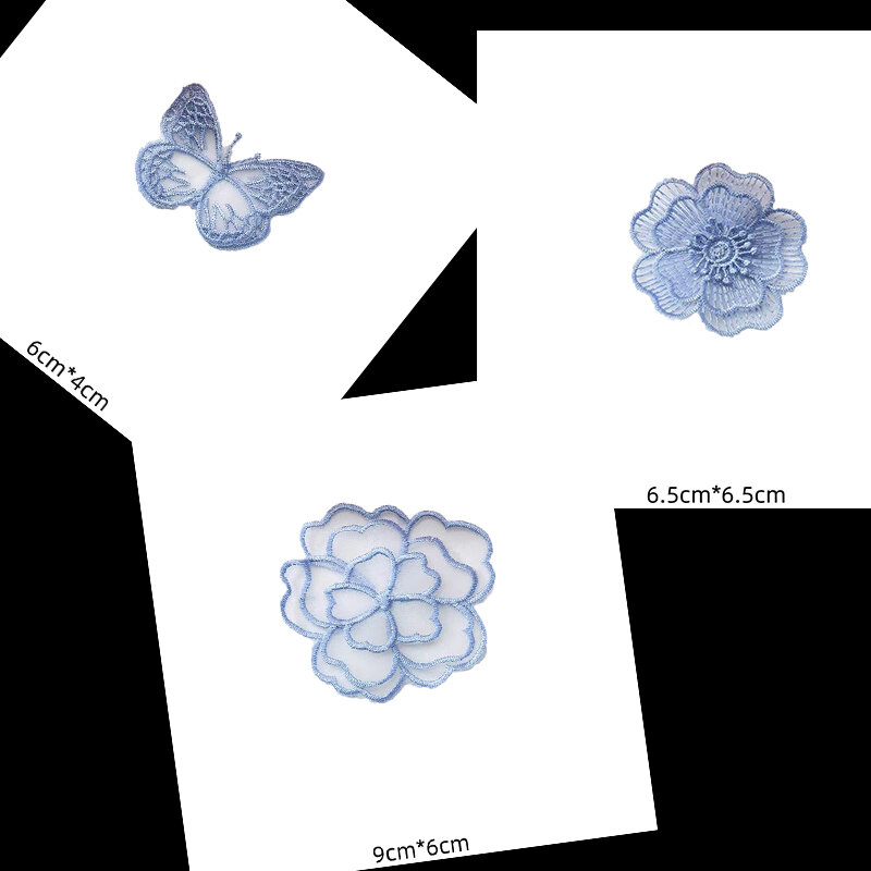 Blue Embroidered Lace Floral Pattern Self Adhesive Fashionable Cloth Patch Skirt Clothing Hole Repair Decorative Patch Flower