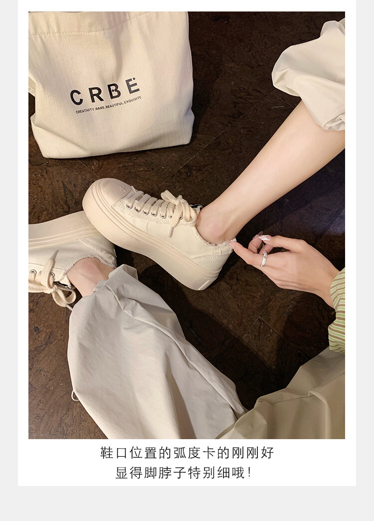 Women's Low Top round Toe Laced Canvas Shoes Thick Bottom Cross Pattern White Sneakers Worn in Dirty Looking Shoes · v11