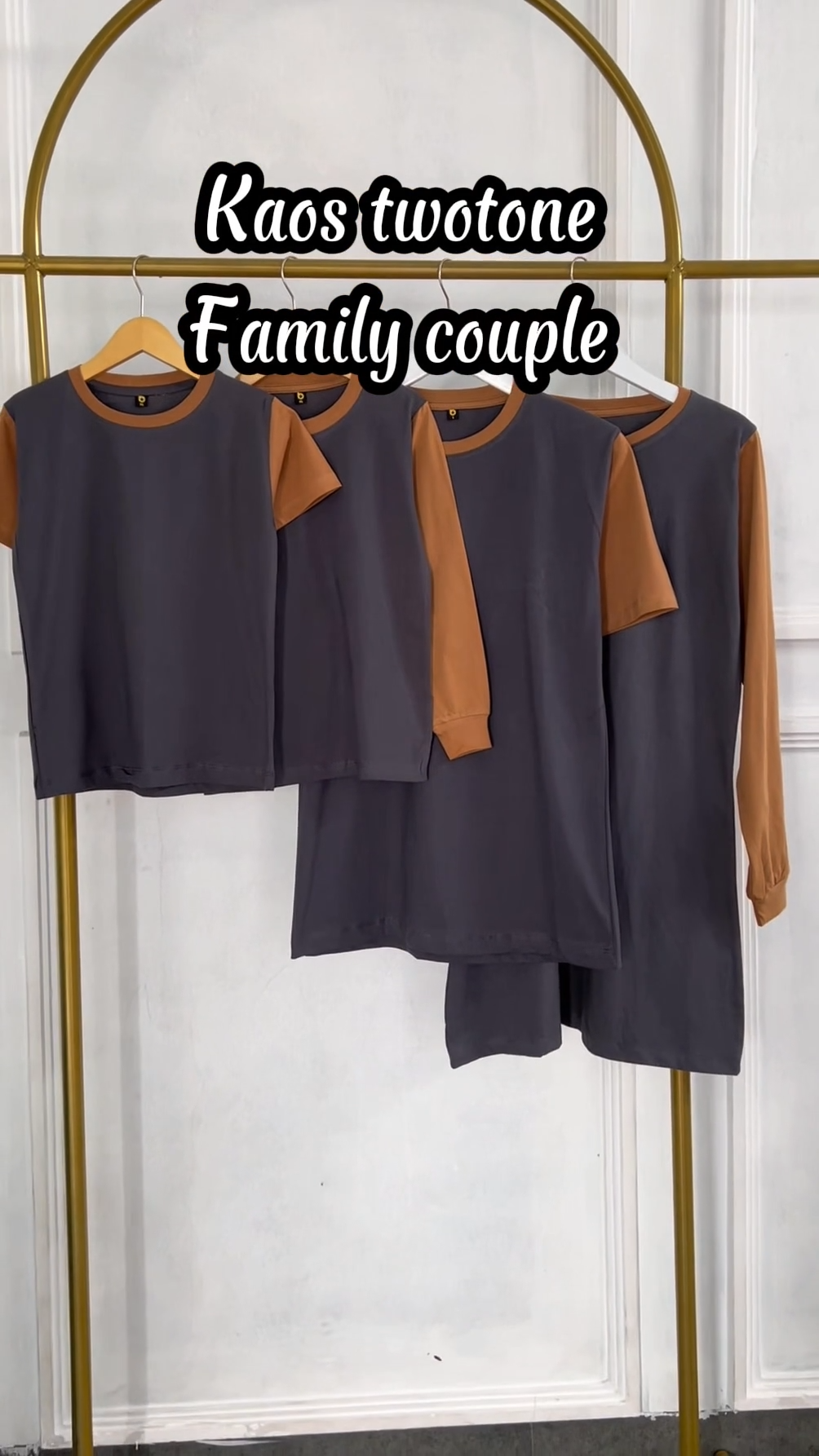 Kaos Twotone Couple Family Lengan Panjang Pendek Anak Dewasa | Abutua - Almond