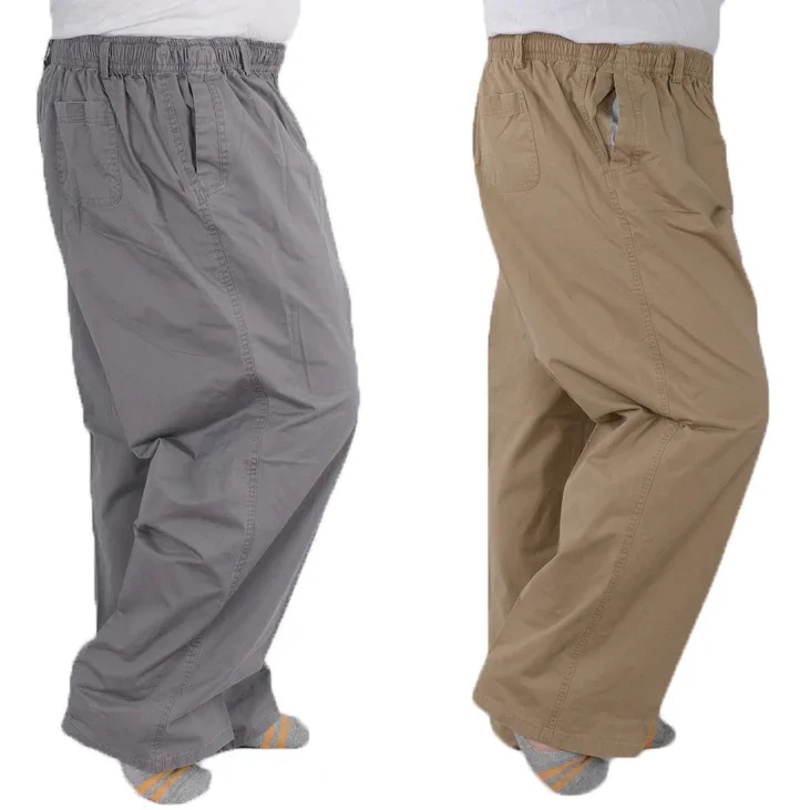 Plus Fat Plus Size Middle-Aged Men's Summer Thin Elastic Band High Waist Cotton Casual Trousers Spring and Autumn for Dad Fat Guy Saggy Pants