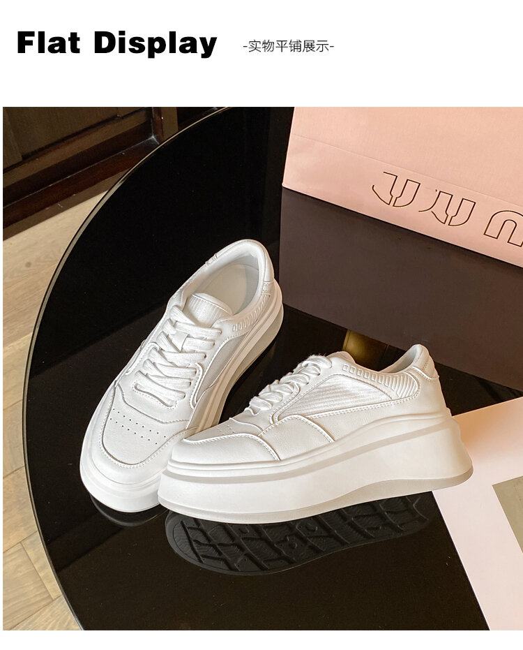 2025 New Thick Bottom round Toe Heightening Korean Style White Casual Board Shoes Women's Sneakers Lace-Up Sports Genuine Leather · v6