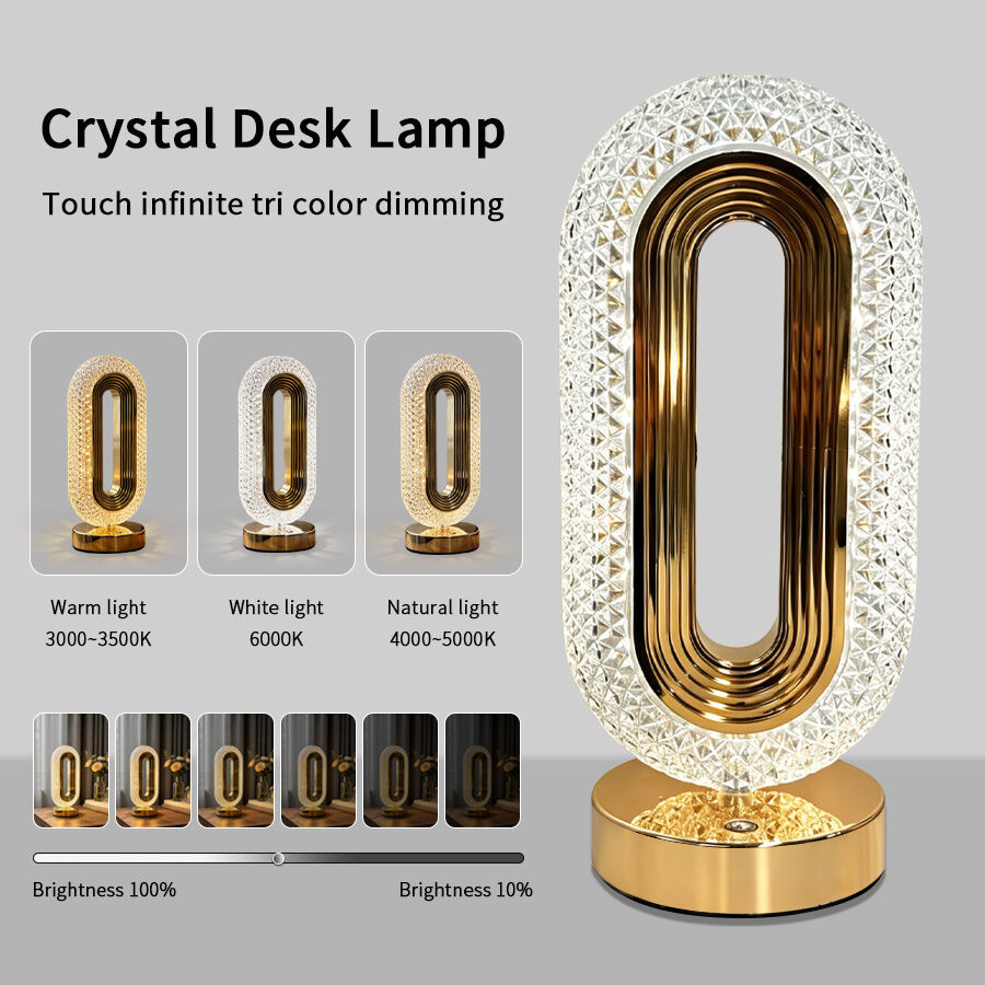 Rechargeable LED Crystal Table Lamp Touch Dimmable Bedside Lamp Night Light USB 3 Color Temperatures Ambient Light Home Decor