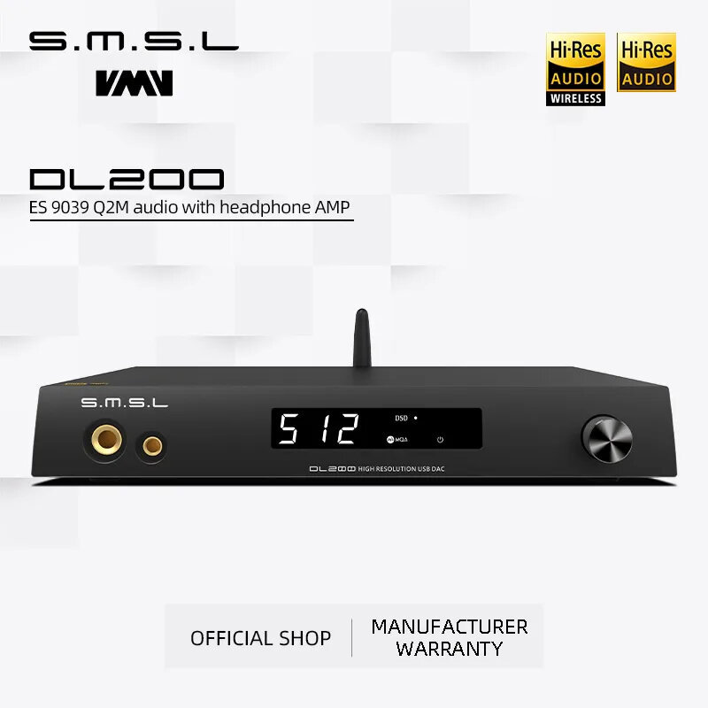 SMSL DL200 AUDIO DAC & Headphone Amplifier MQA-CD ES9039Q2M True Balanced Bluetooth APTX HD OPA1612 DSD512 With Remote Control