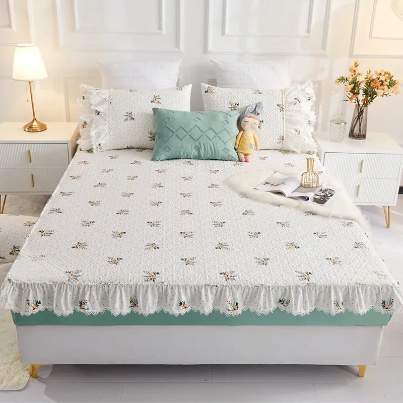 Fitted Sheet Cotton Thickening Bedspread One Piece Quilted Pure Cotton Simmons Mattress Cover Non-Slip Fixed Mattress Cover Bed Skirt