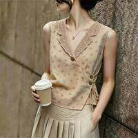 KUNAILIN | French Style Sleeveless Lace V-Neck Slimming Large Size Blouse