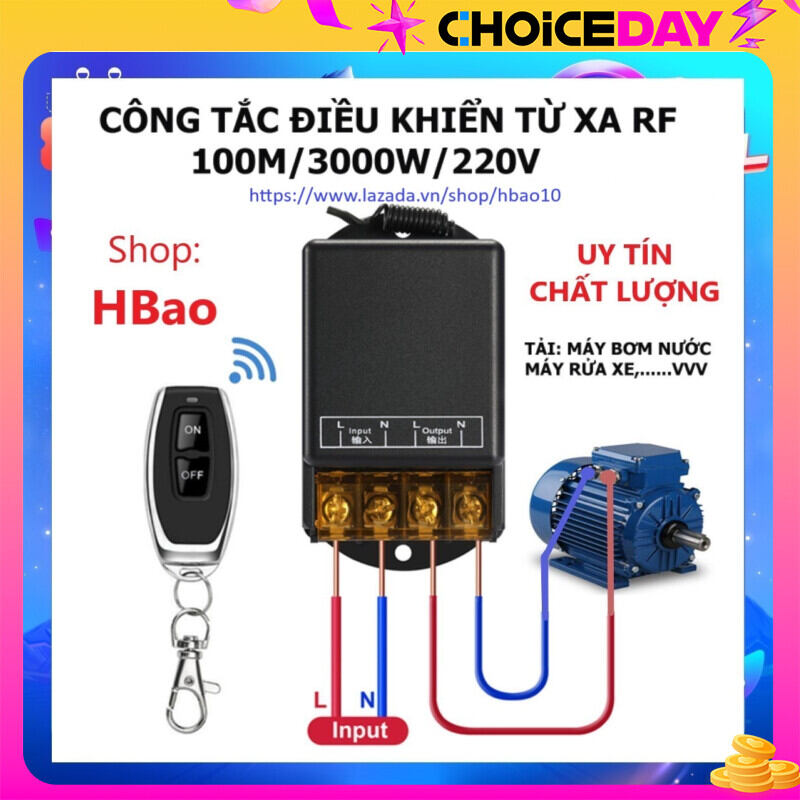 dieu khien tu xa Bộ Công tắc điều khiển từ xa rf 100M Tác động điều khiển xuyên tường công suất lớn 30A (3000W)/ điện áp 110 - 220V (Đen)