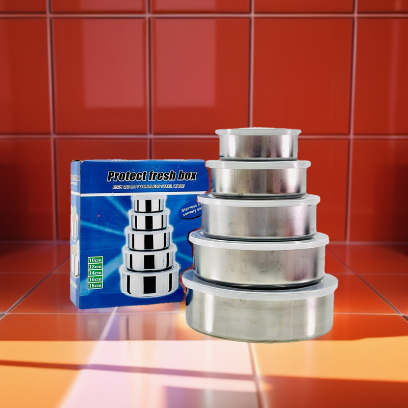 Set of 5 Stainless Steel Food Storage Containers. 