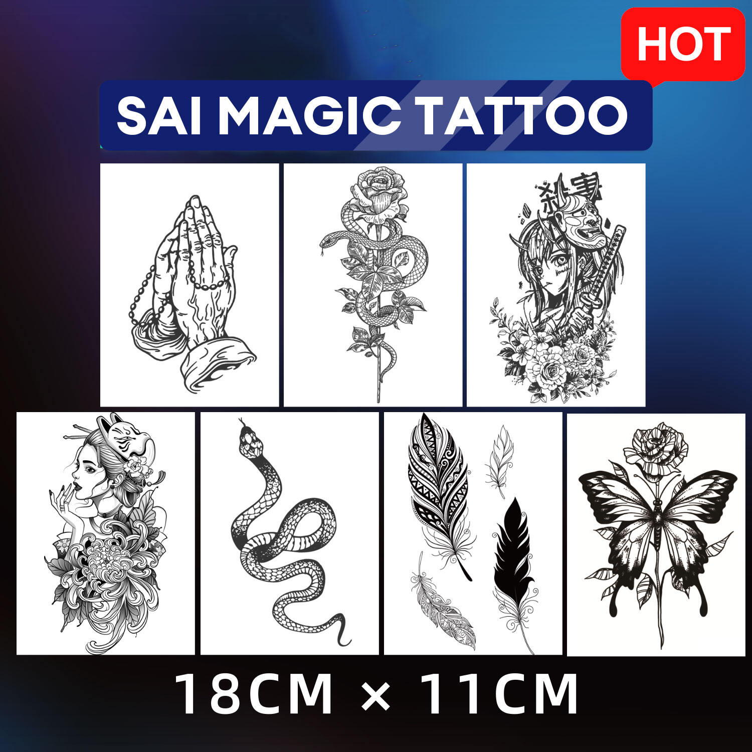 Miếng dán hình xăm tạm thời SAI MAGIC TATTOO 18CM×11CM chống thấm nước lâu trôi lên đến 2 tuần