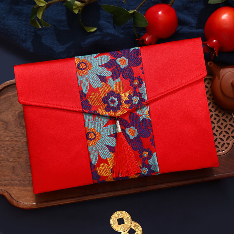 Extra Large Silk Satin Red Envelope Chinese New Year Corporate Award Ceremony Gift Bag Fabric Pouch Lucky Money Envelope