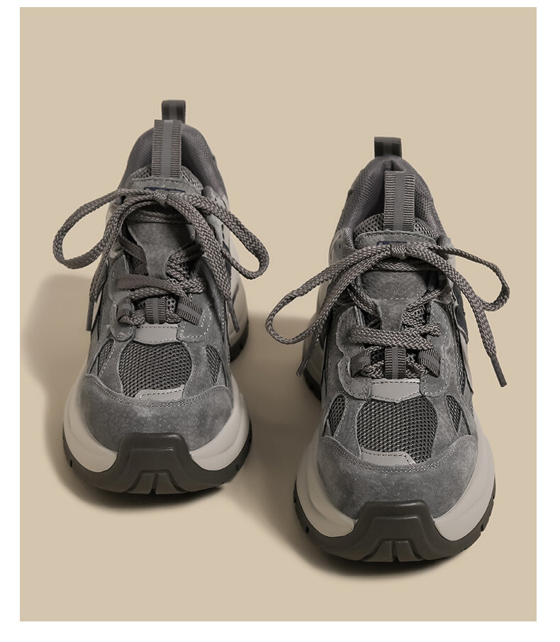 Scarpe da papà da donna con suola spessa Sneakers sportive casual Primavera 2025 Vintage Grey Mesh di piccole dimensioni con giunture rialzate alla moda