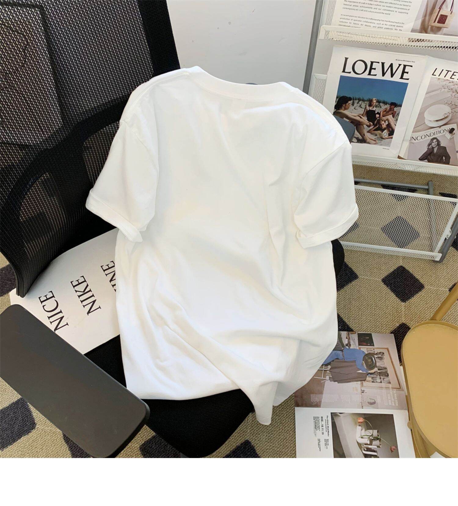 Kor-anya Colorful Letter Print White Short Sleeve Women's T-shirt Summer Loose Slimming Pure Cotton Half Sleeve Body Top · v2
